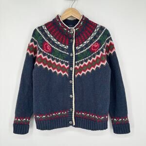 Woolrich Vintage 90’s Sweater Chunky Knit Floral Cottagecore Cardigan Fair Isle